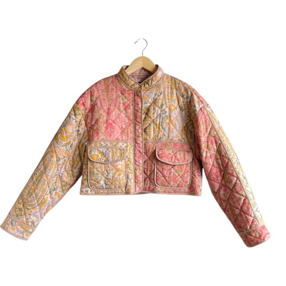 7 For All Mankind Quilted Patchwork Cropped Jacket Size Small - Picture 3 of 12